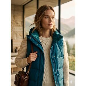 Duluth Trading Co. Teal Blue Hooded Down Puffer Vest - Women's Medium